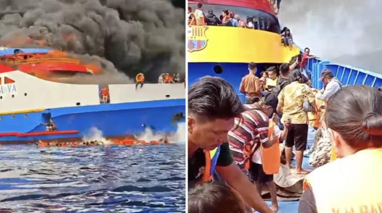 Video ch&aacute;y t&agrave;u tại Indonesia, h&agrave;nh kh&aacute;ch nhảy xuống biển tho&aacute;t th&acirc;n- Ảnh 1.
