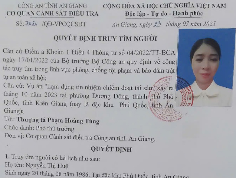 Truy t&igrave;m người phụ nữ ở Ph&uacute; Quốc mượn 600 triệu đồng của nh&acirc;n vi&ecirc;n ng&acirc;n h&agrave;ng- Ảnh 1.