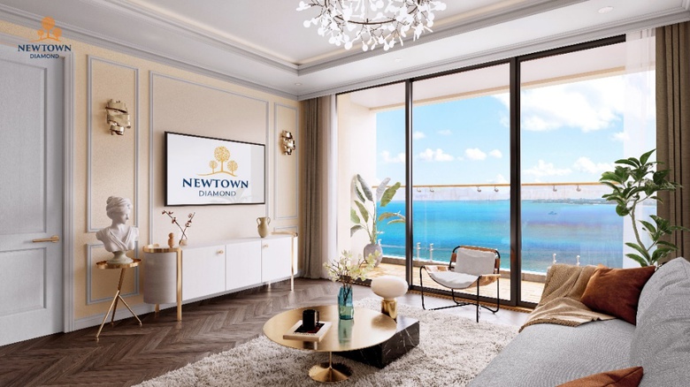 A room with a large window overlooking the ocean  AI-generated content may be incorrect.