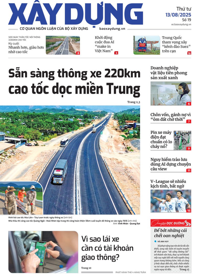 Trang nhất B&aacute;o X&acirc;y dựng số 19 ra ng&agrave;y 13/8/2025.