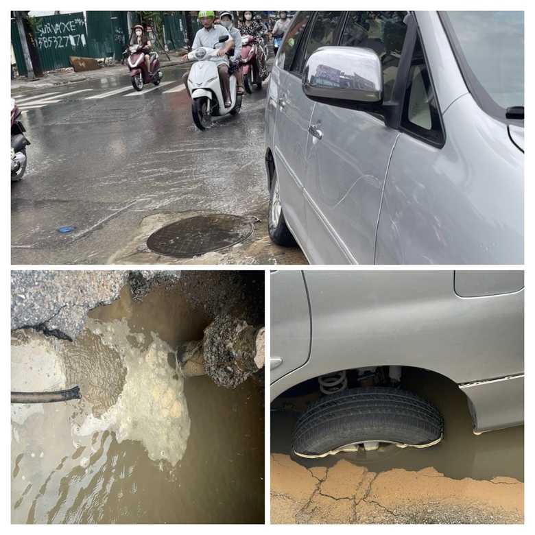 Hà Nội: Ô tô sụt hố trên đường Nguyễn Chí Thanh, nghi do vỡ ống nước- Ảnh 1. Hà Nội: Ô tô sụt hố trên đường Nguyễn Chí Thanh, nghi do vỡ ống nước- Ảnh 1.