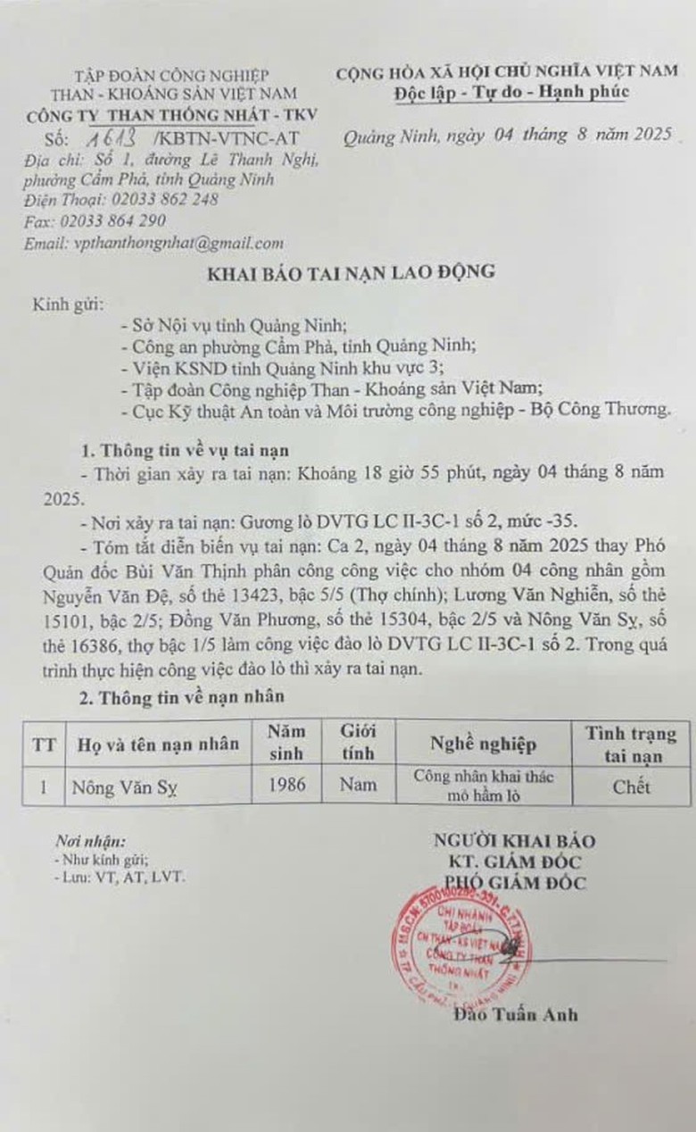 Tai nạn lao động tại c&ocirc;ng ty than ở Quảng Ninh, một c&ocirc;ng nh&acirc;n tử vong- Ảnh 2.