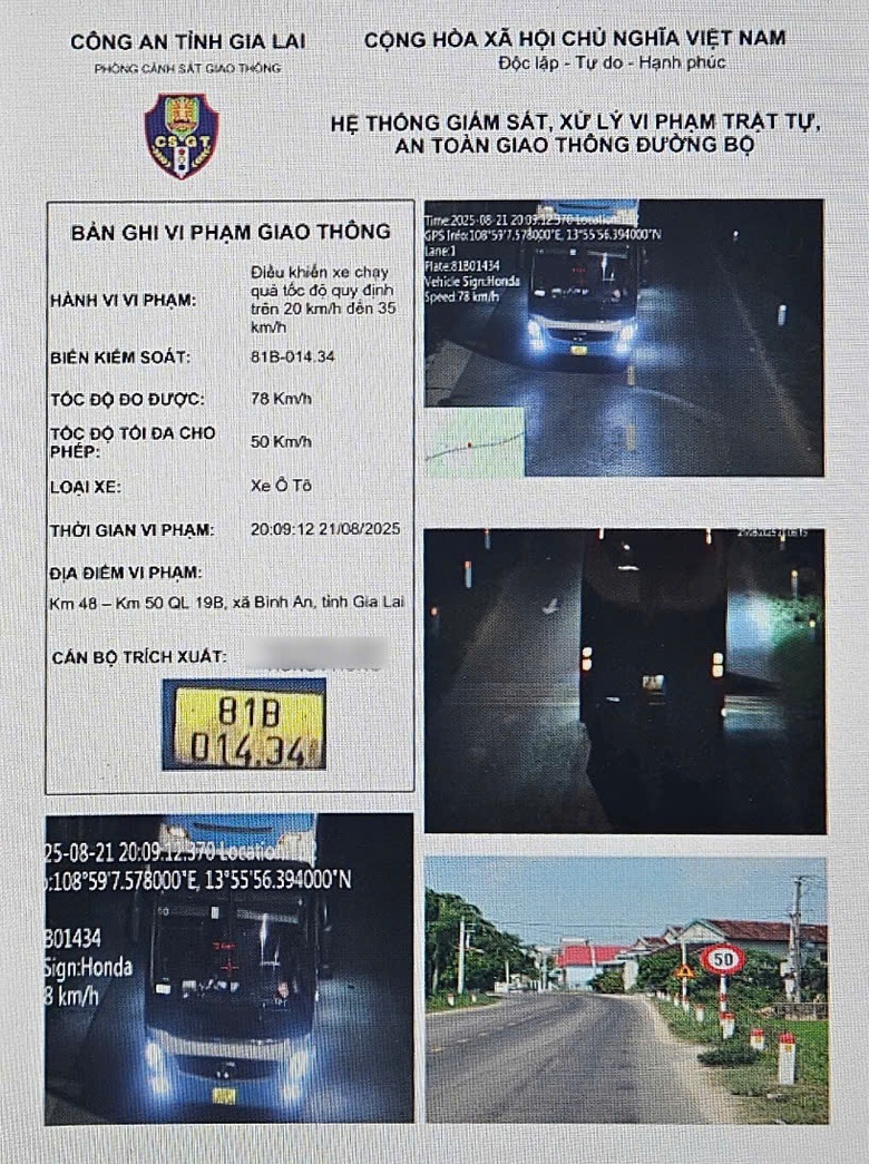 Vi phạm tốc độ 16 lần trong hai th&aacute;ng, xe kh&aacute;ch ở Gia Lai bị phạt hơn 63 triệu đồng- Ảnh 1.