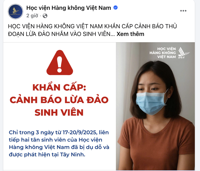 Trong 3 ng&agrave;y c&oacute; 2 sinh vi&ecirc;n bị lừa tới T&acirc;y Ninh, Học viện H&agrave;ng kh&ocirc;ng Việt Nam cảnh b&aacute;o gấp- Ảnh 1.