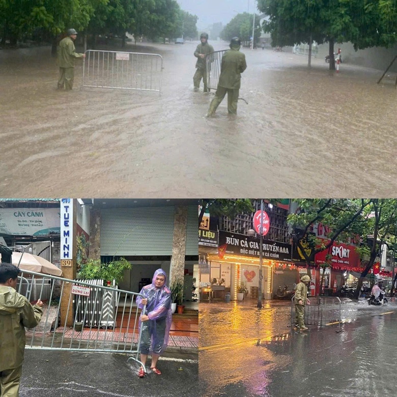 C&ocirc;ng an H&agrave; Nội lội nước hỗ trợ người d&acirc;n trong mưa lũ- Ảnh 1.