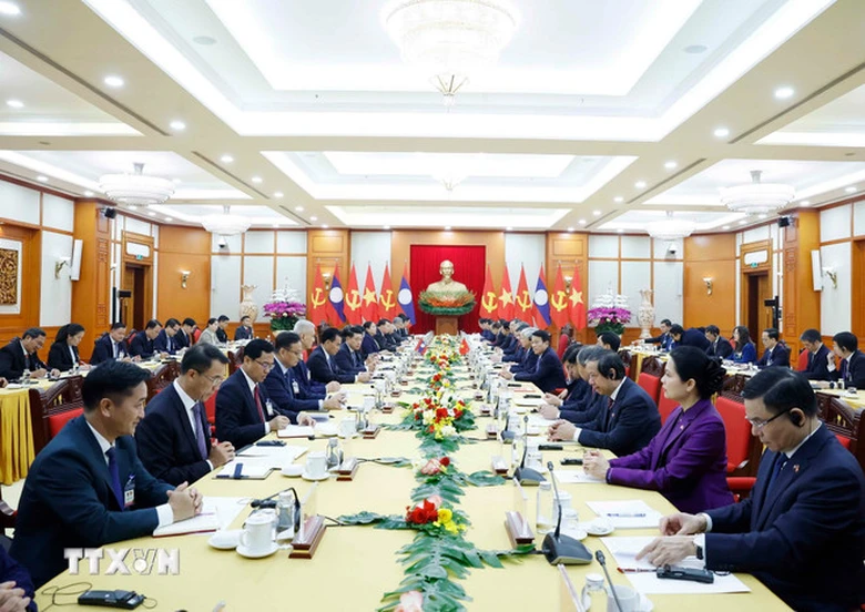 Tổng B&iacute; thư T&ocirc; L&acirc;m hội đ&agrave;m với Tổng B&iacute; thư, Chủ tịch nước L&agrave;o Thongloun Sisoulith- Ảnh 2.