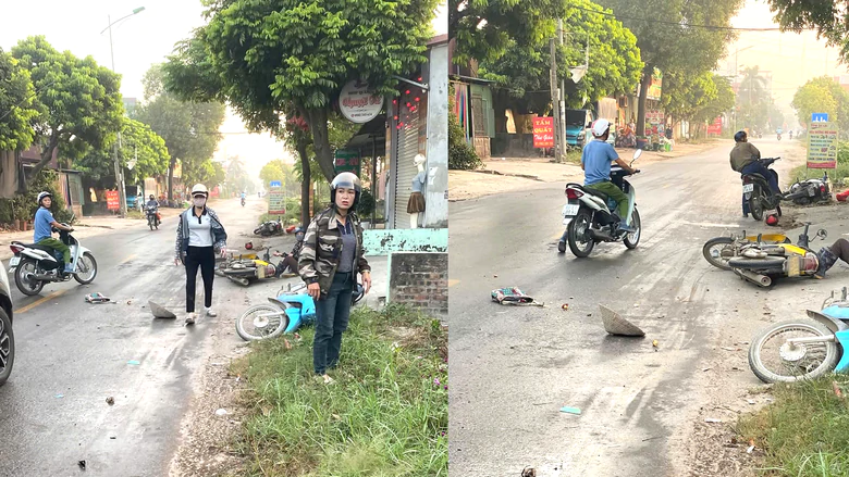 Hưng Yên: Ô tô tông liên hoàn, 3 người điều khiển xe máy bị thương- Ảnh 1.