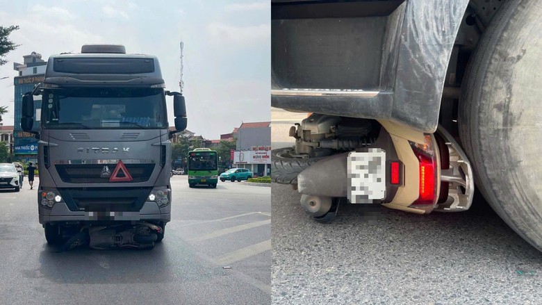 Hưng Yên: Xe máy bị cuốn vào gầm xe tải, hai người thương vong- Ảnh 1.