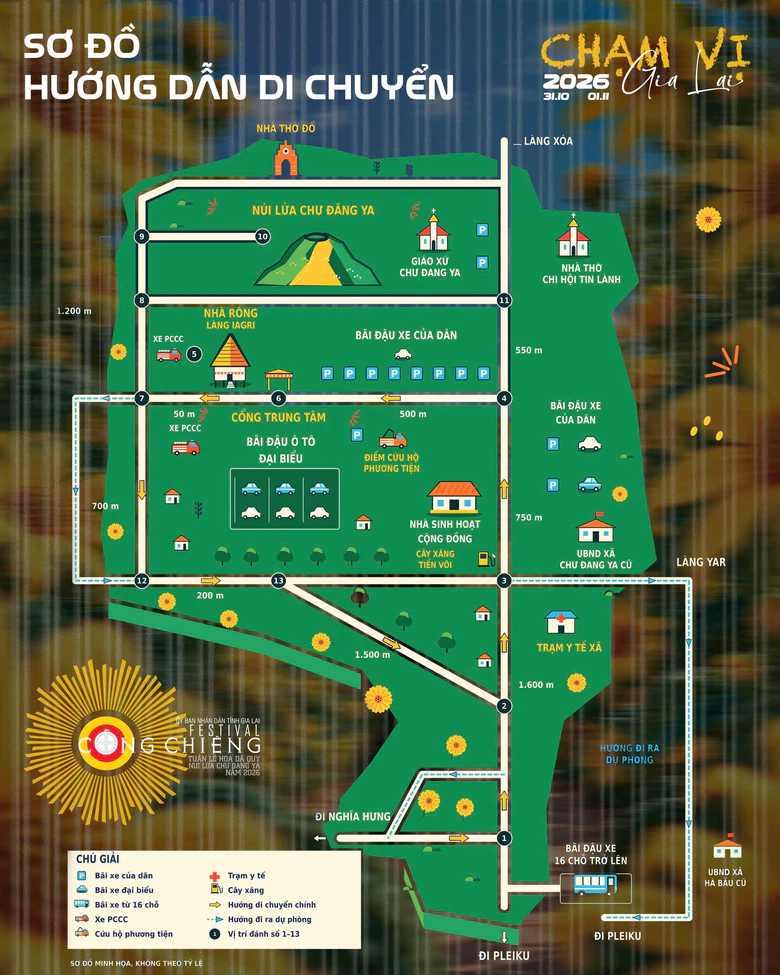Sơ đồ hướng tuyến để người dân di chuyển trong thời gian Festival cồng chiêng Gia Lai 2026- Ảnh 1.