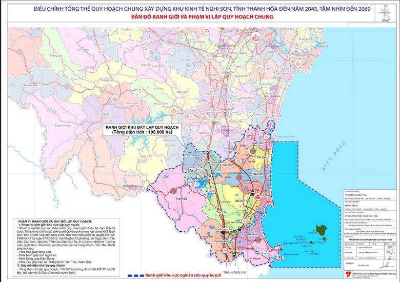 Bản đồ ranh giới v&agrave; phạm vi lập quy hoạch chung x&acirc;y dựng Khu kinh tế Nghi Sơn, tỉnh Thanh Ho&aacute; đến năm 2045, tầm nh&igrave;n đến năm 2060.