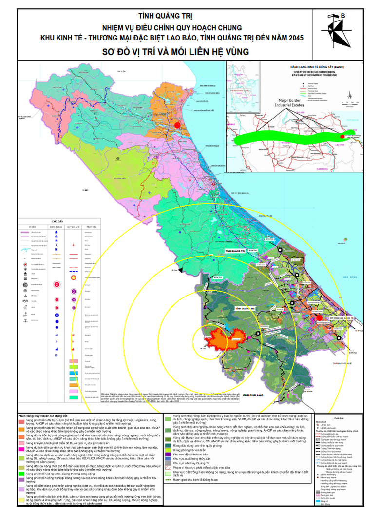 Sơ đồ vị tr&iacute; v&agrave; mối li&ecirc;n hệ v&ugrave;ng của Khu kinh tế - Thương mại đặc biệt Lao Bảo đến năm 2045.