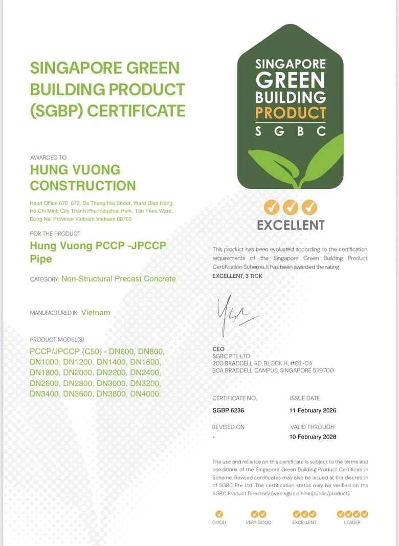 PCCP H&ugrave;ng Vương đạt chuẩn xanh Singapore: Bước tiến mới của vật liệu hạ tầng Việt- Ảnh 2.