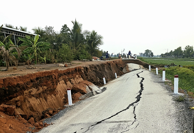 T&acirc;y Ninh: Sạt lở 60m đường ven s&ocirc;ng, giao th&ocirc;ng gi&aacute;n đoạn- Ảnh 1.