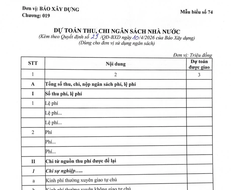 B&aacute;o X&acirc;y dựng c&ocirc;ng khai dự to&aacute;n thu, chi ng&acirc;n s&aacute;ch Nh&agrave; nước qu&yacute; I năm 2026- Ảnh 1.