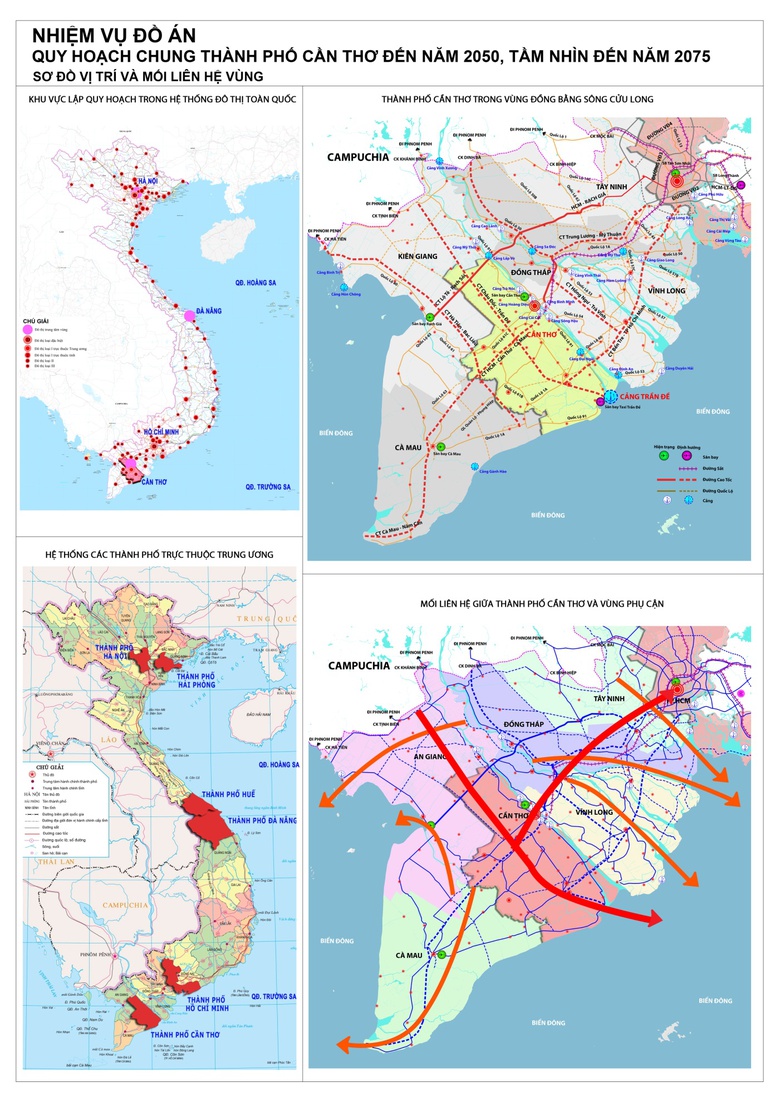 Sơ đồ vị tr&iacute; v&agrave; mối li&ecirc;n hệ v&ugrave;ng của đ&ocirc; thị Cần Thơ.