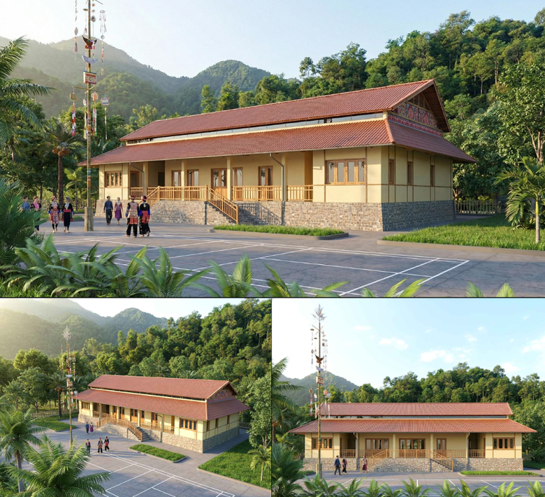 Thiết kế điển h&igrave;nh nh&agrave; văn h&oacute;a th&ocirc;n kết hợp điểm tr&aacute;nh tr&uacute; thi&ecirc;n tai &aacute;p dụng cho c&aacute;c tỉnh Tuy&ecirc;n Quang v&agrave; L&agrave;o Cai.