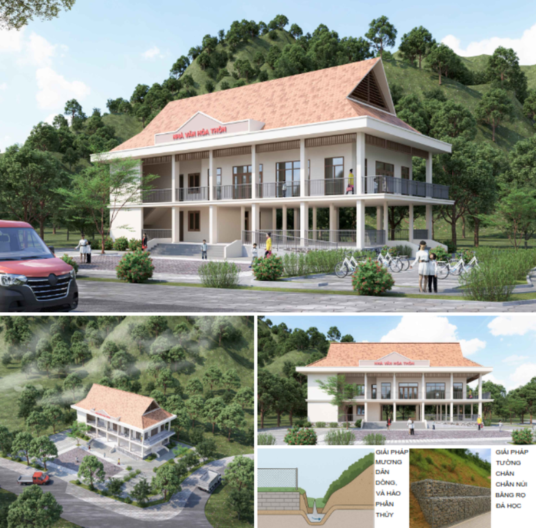 Thiết kế điển h&igrave;nh nh&agrave; văn h&oacute;a th&ocirc;n kết hợp điểm tr&aacute;nh tr&uacute; thi&ecirc;n tai &aacute;p dụng cho c&aacute;c tỉnh Thanh H&oacute;a, Nghệ An v&agrave; H&agrave; Tĩnh.