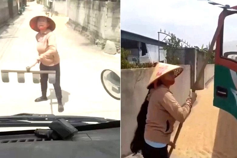 H&agrave; Tĩnh: X&aacute;c minh vụ người phụ nữ cầm bồ c&agrave;o chặn xe giữa đường phơi l&uacute;a- Ảnh 2.