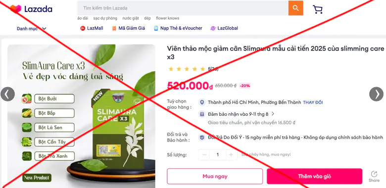 Cục An to&agrave;n thực phẩm y&ecirc;u cầu Lazada, Shopee gỡ bỏ th&ocirc;ng tin về sản phẩm Slimaura Care x3 - Ảnh 1.