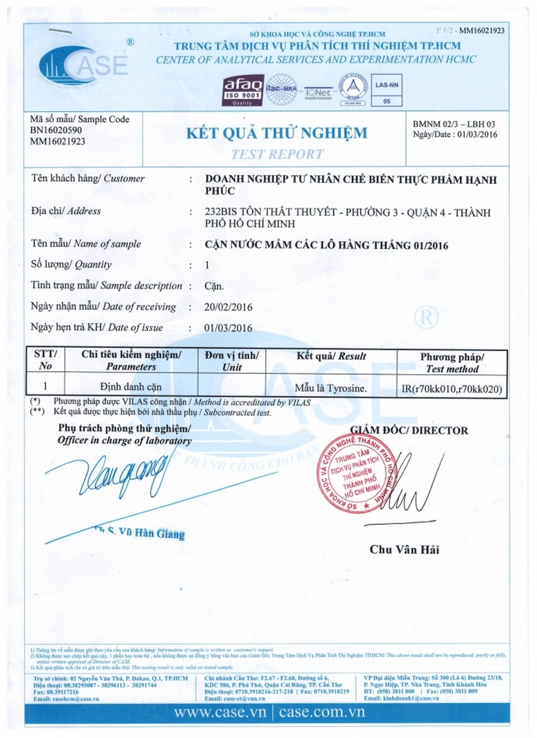 Kết quả kiểm nghiệm.