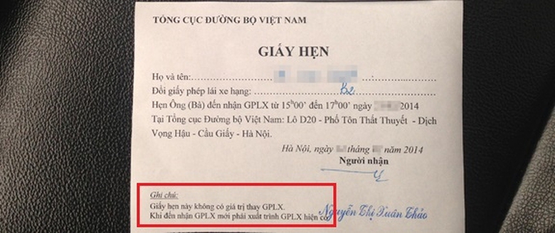 giay hen giay phep lai xe