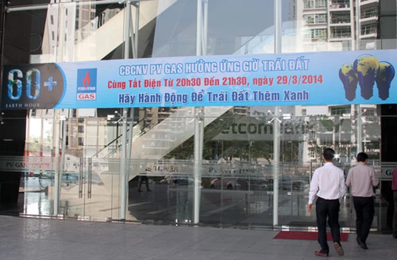 ổng c&ocirc;ng ty Kh&iacute; Việt Nam (PV GAS) đ&atilde; y&ecirc;u cầu c&aacute;c đơn vị trực thuộc v&agrave; th&agrave;nh vi&ecirc;n treo băng r&ocirc;n, biểu ngữ hưởng ứng v&agrave; k&ecirc;u gọi hưởng ứng Chiến dịch Giờ Tr&aacute;i đất 2014