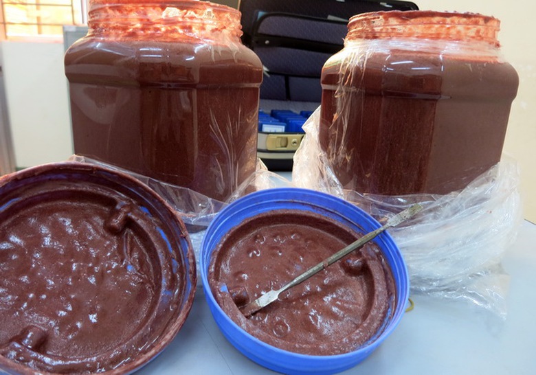 Gần 10kg tiền chất ma t&uacute;y trộn trong 2 hũ mắm t&ocirc;m gửi đi &Uacute;c (Ảnh: Hải quan cung cấp)