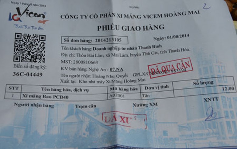 Tải trọng cho phép chở 6 tấn, nhưng Phiếu xuất kho cho xe này là 12 tấn