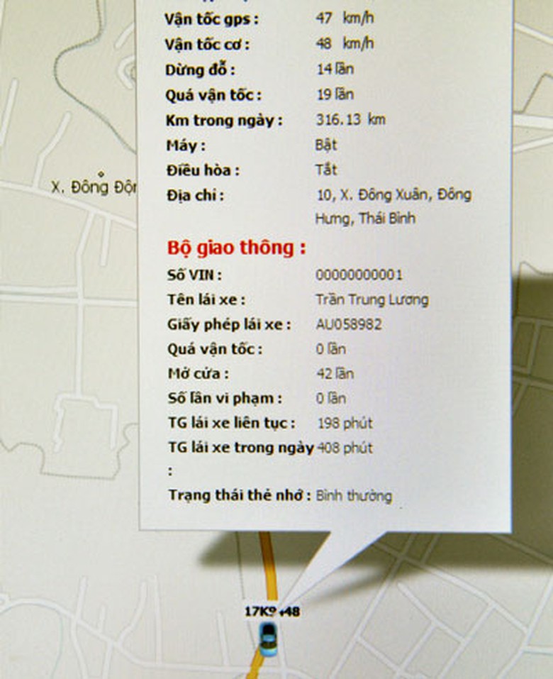 Th&ocirc;ng số của một chiếc xe như vị tr&iacute;, vận tốc, số lần mở cửa hiển thị đầy đủ tr&ecirc;n m&agrave;n h&igrave;nh của người quản l&yacute; doanh nghiệp vận tải Ảnh: K.Linh