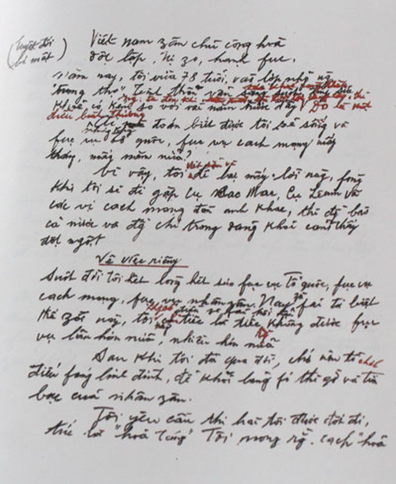 Bản Di ch&uacute;c của Chủ tịch Hồ Ch&iacute; Minh