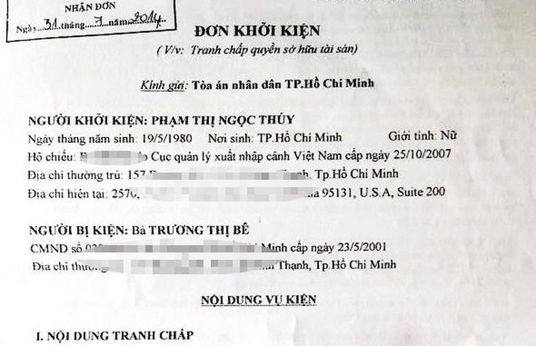 Đơn khởi kiện của si&ecirc;u mẫu Ngọc Th&uacute;y (Ảnh: Zing News)