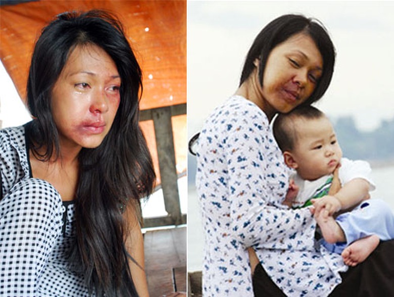 Đinh Y Nhung bị Th&aacute;i H&ograve;a đ&aacute;nh đập kh&ocirc;ng thương tiếc trong phim điện ảnh &ldquo;Lấy chồng người ta&rdquo;.