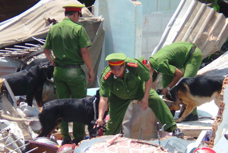 D&ugrave;ng ch&oacute; nghiệp vụ để t&igrave;m c&aacute;c phần thi thể của nạn nh&acirc;n - Ảnh: C&ocirc;ng Nguy&ecirc;n