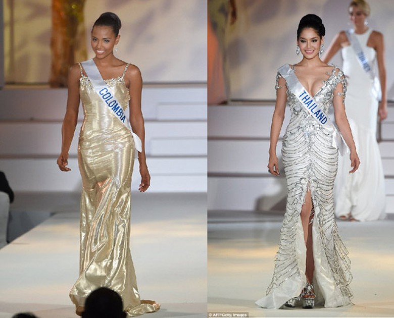 &Aacute; hậu 1 - Zuleika Su&aacute;rez (tr&aacute;i) đến từ Colombia v&agrave; &Aacute; hậu 2 đại diện của Th&aacute;i Lan Punika Kulsoontornrut