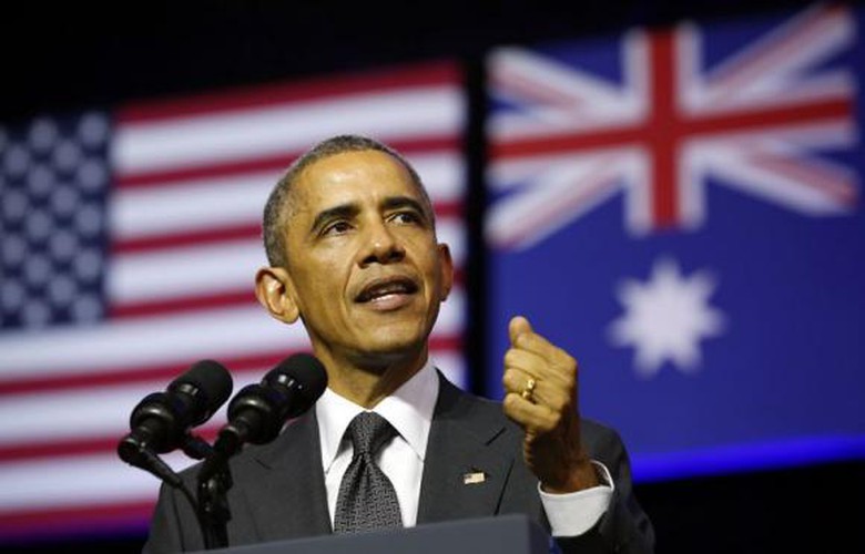 Tổng thống Mỹ Barack Obama trong b&agrave;i ph&aacute;t biểu tại Đại học Queensland, th&agrave;nh phố Brisbane