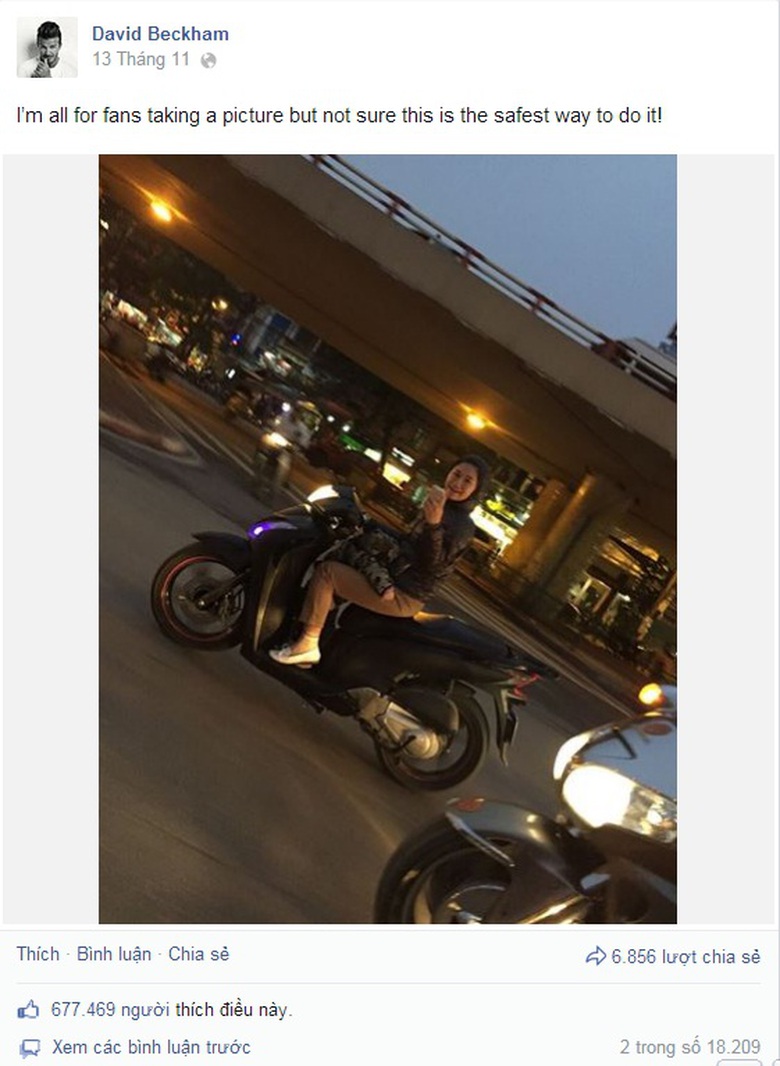 H&igrave;nh ảnh được đăng tải tr&ecirc;n fanpage c&aacute; nh&acirc;n của David Beckham