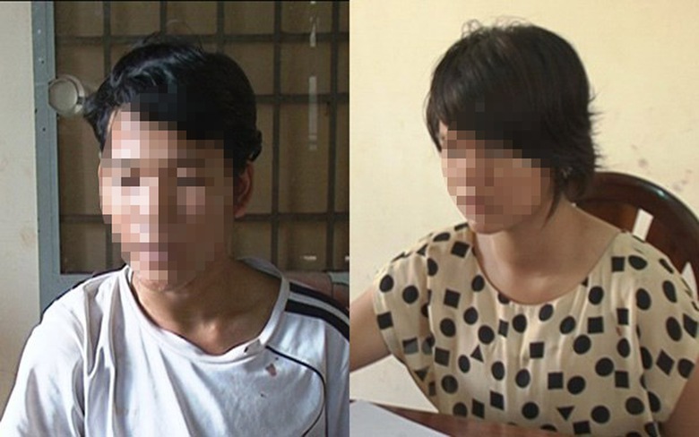 Đối tượng Trần Thanh Phương v&agrave; Phạm Thị Ngọc Huyền tại cơ quan c&ocirc;ng an