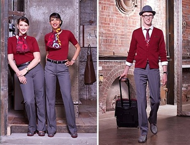 Trang phục của h&atilde;ng h&agrave;ng kh&ocirc;ng Canada Rouge Airline thể hiện r&otilde; n&eacute;t năng động, trẻ trung. Đặc biệt đồng phục nam của h&atilde;ng thu h&uacute;t bởi n&eacute;t cứng c&aacute;p, khỏe khoắn như sinh vi&ecirc;n.