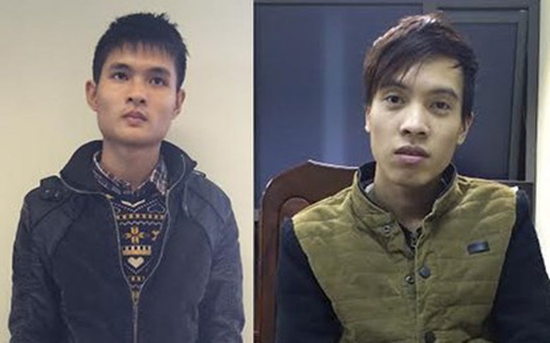 Đối tượng Đỗ Văn Dũng (tr&aacute;i) v&agrave; Nguyễn Tuấn Anh (phải) tại cơ quan c&ocirc;ng an.
