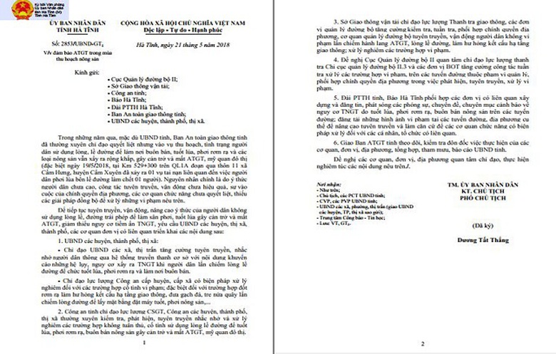 C&ocirc;ng văn chỉ đạo của Ph&oacute; Chủ tịch UBND tỉnh Dương 