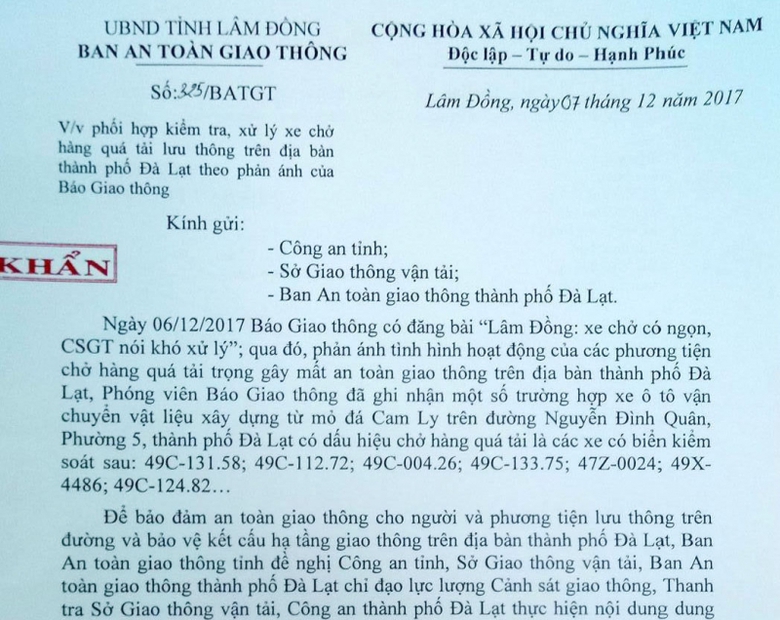 Cong van Ban ATGT