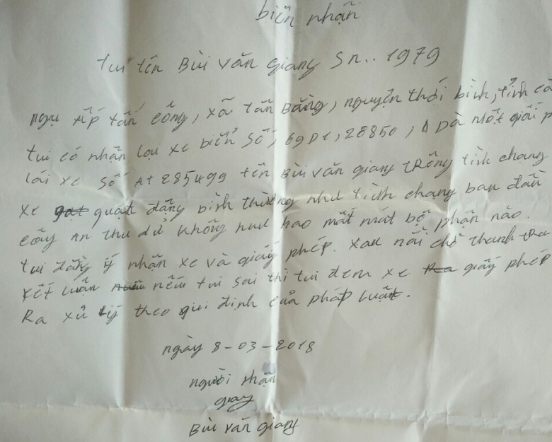 bi&ecirc;n nhận lấy xe