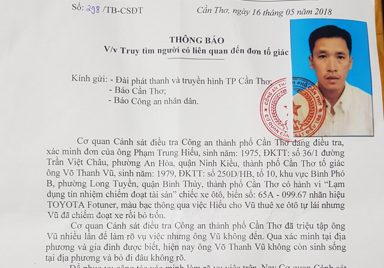 Th&ocirc;ng b&aacute;o truy t&igrave;m người c&oacute; h&agrave;nh vi chiếm đoạt t&agrave;i