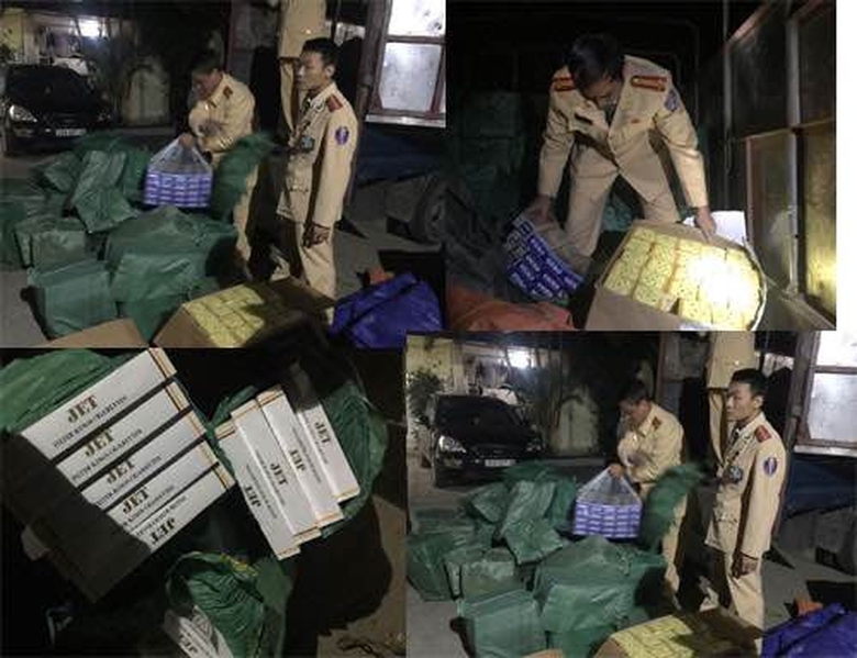 CSGT Thanh H&oacute;a bắt xe tải chở 12 ngh&igrave;n bao thuốc l