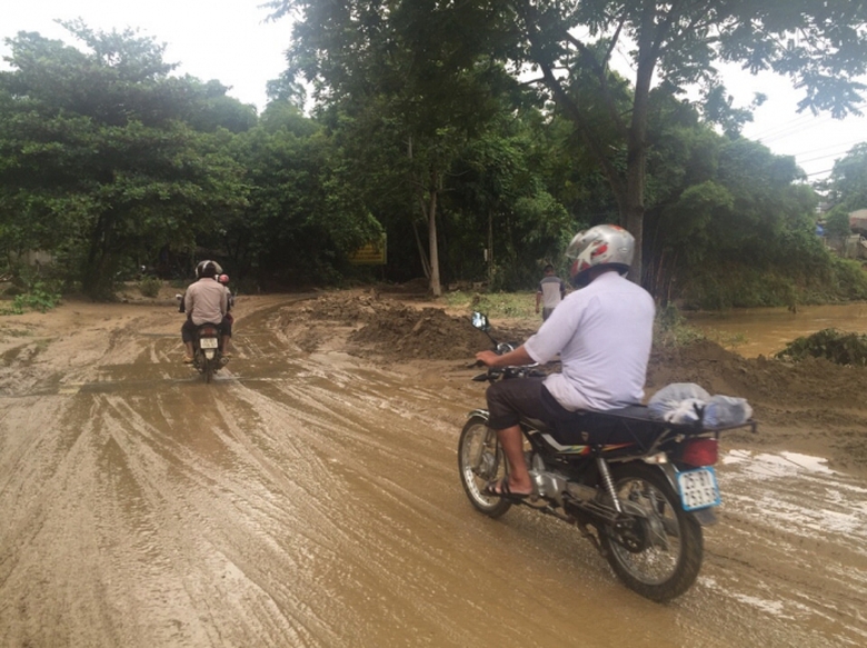 QL4D đoạn qua th&ocirc;n 2 Đồng Tuyển B&ugrave;n đất tr&agrave;n tr&ecirc;n 