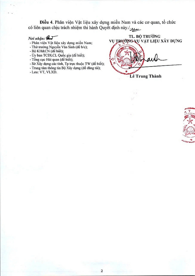 Phân viện Vật liệu xây dựng miền Nam được Bộ Xây dựng chỉ định đánh giá sự phù hợp theo Thông tư số 10/2024/TT-BXD