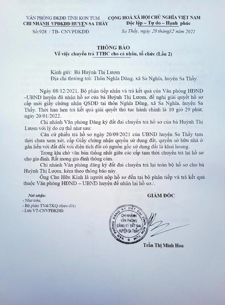 sa thay kon tum tra ho so khong cap so hong cho nhieu nguoi dan lanh dao huyen noi gi