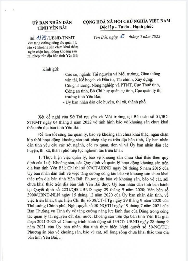 yen bai tang cuong quan ly ngan chan khai thac khoang san trai phep