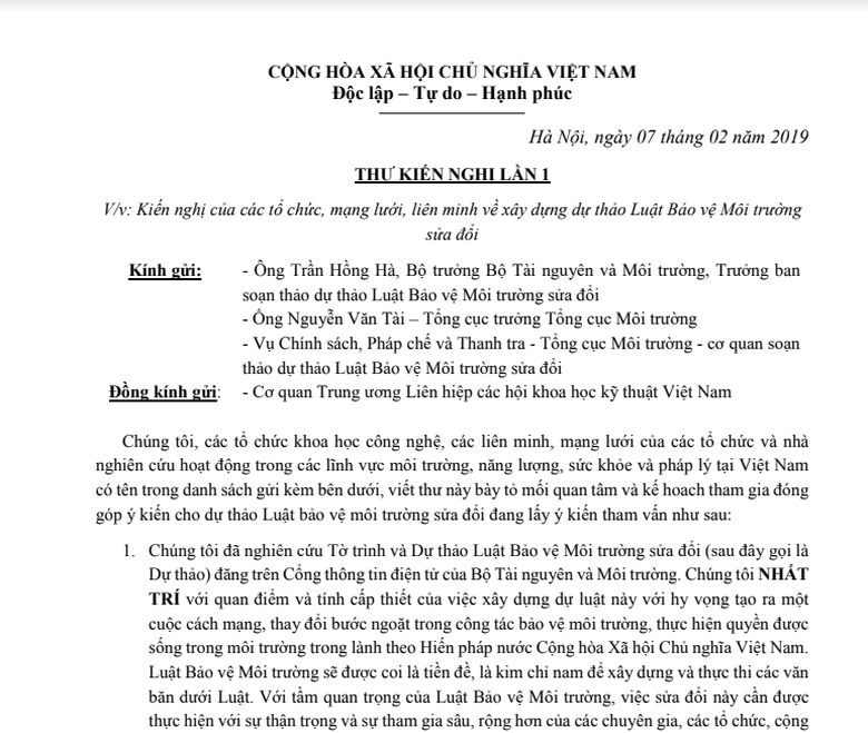 cac to chuc xa hoi kien nghi hoan thien du thao luat bao ve moi truong sua doi