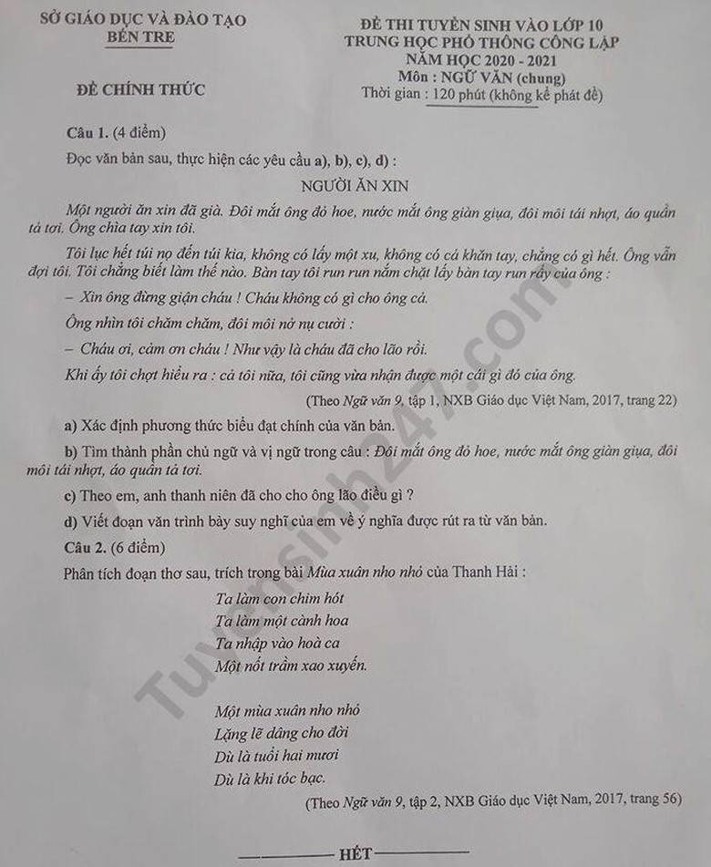 de-thi-mon-ngu-van-lop-10-ben-tre